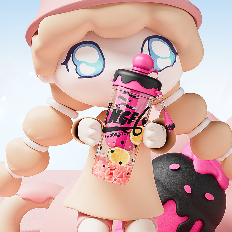 Kawaii Ice Cream Water Cup Portable Large Capacity Sugar Cone Straw Cup Students Children Drinking Cup with Strap