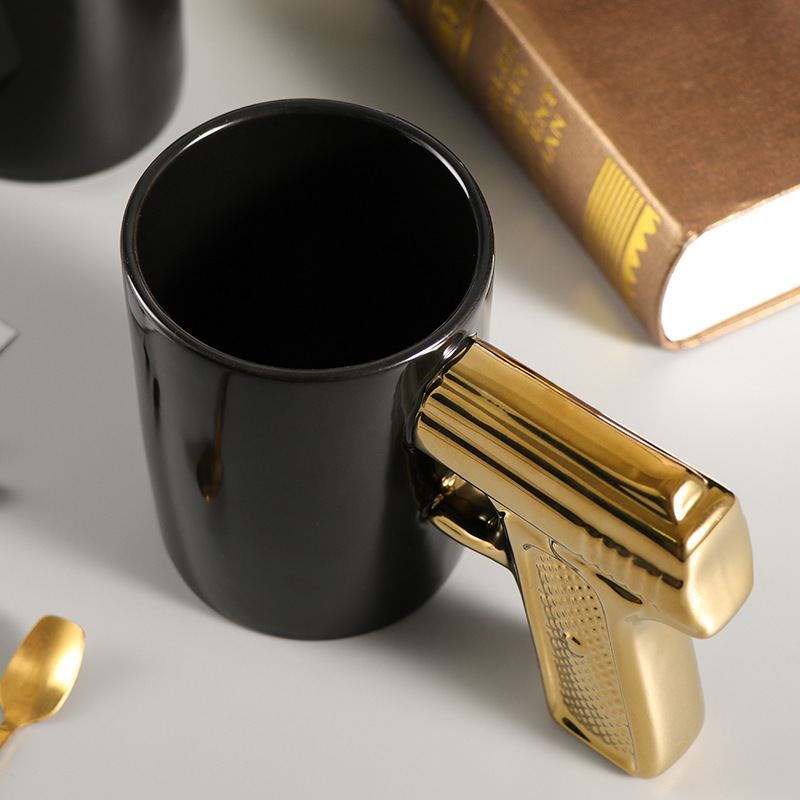 350ml Creative Mug Desert Eagle Cup Handle Coffee Mug 3D Thin Shell Embossed Handle Pistol Mugs Coffee Cups Novelty Funny Gifts