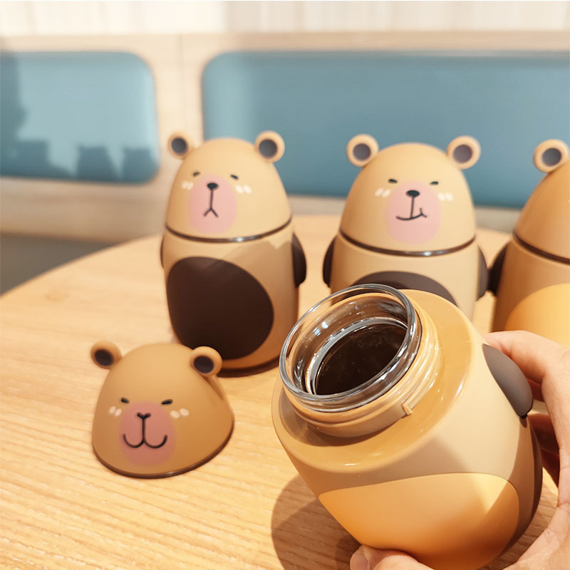 Cute Capybara Water Bottle Double-Layer Insulated Glass Cup