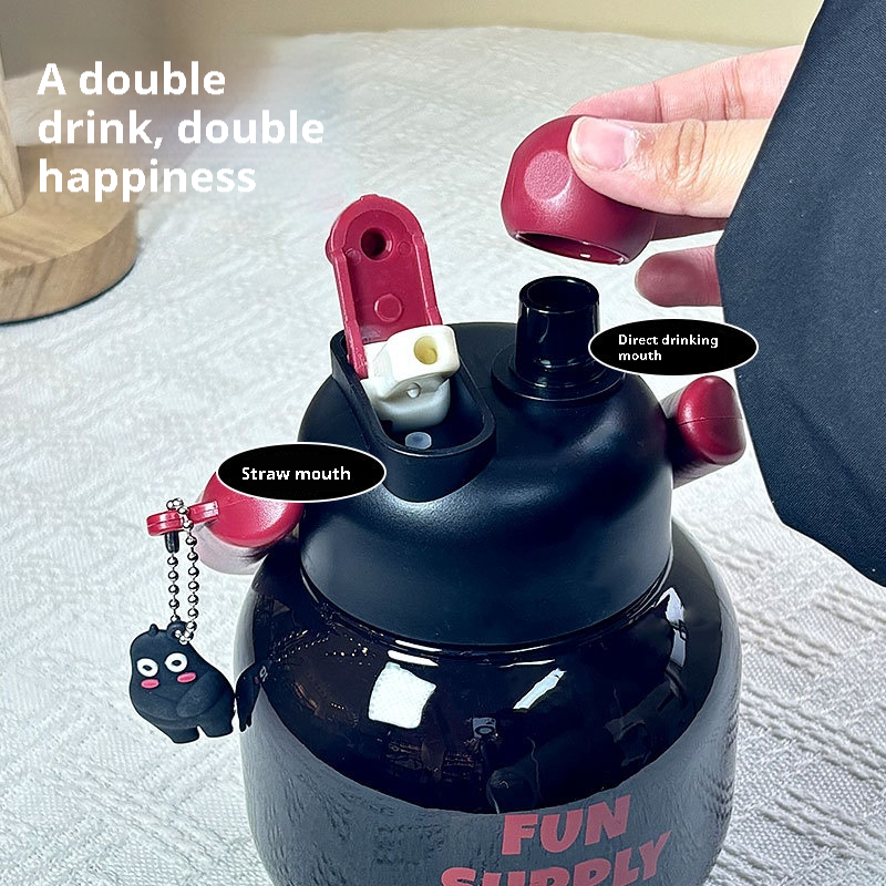 U-shaped Handle Hand-held Double Drinks Large Capacity Tea Water Separation Large Belly Tons Tons Cup Straw Water Cup