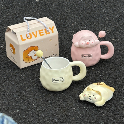 Cute Funny Ghost Poached Egg Cup Ceramic Bear Shape Mug with Lid and Spoon Gift Box Halloween Birthday Present