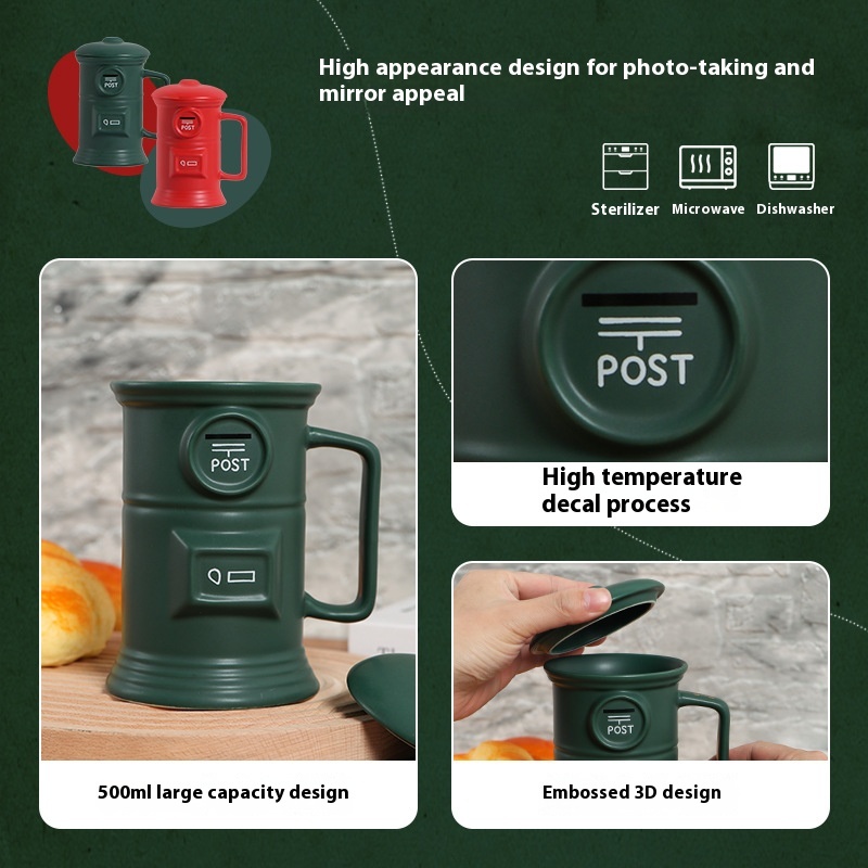 500ml Creative Retro Mailbox Water Cup Mailbox Ceramic Cup