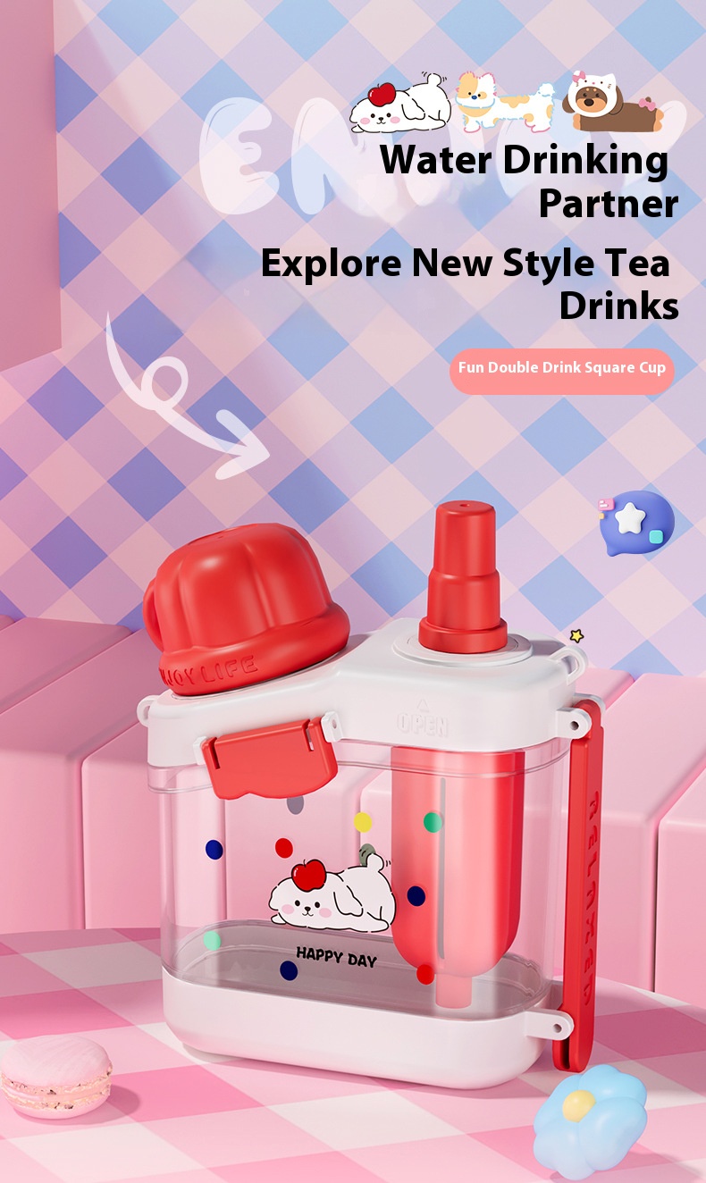 Summer Macaron Colored Large Capacity Double Drinking Straw Cup