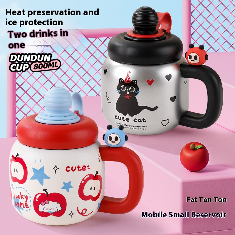 Cartoon Large Capacity Insulated Stainless Steel Water Cup with Lid