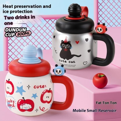 Cartoon Large Capacity Insulated Stainless Steel Water Cup with Lid