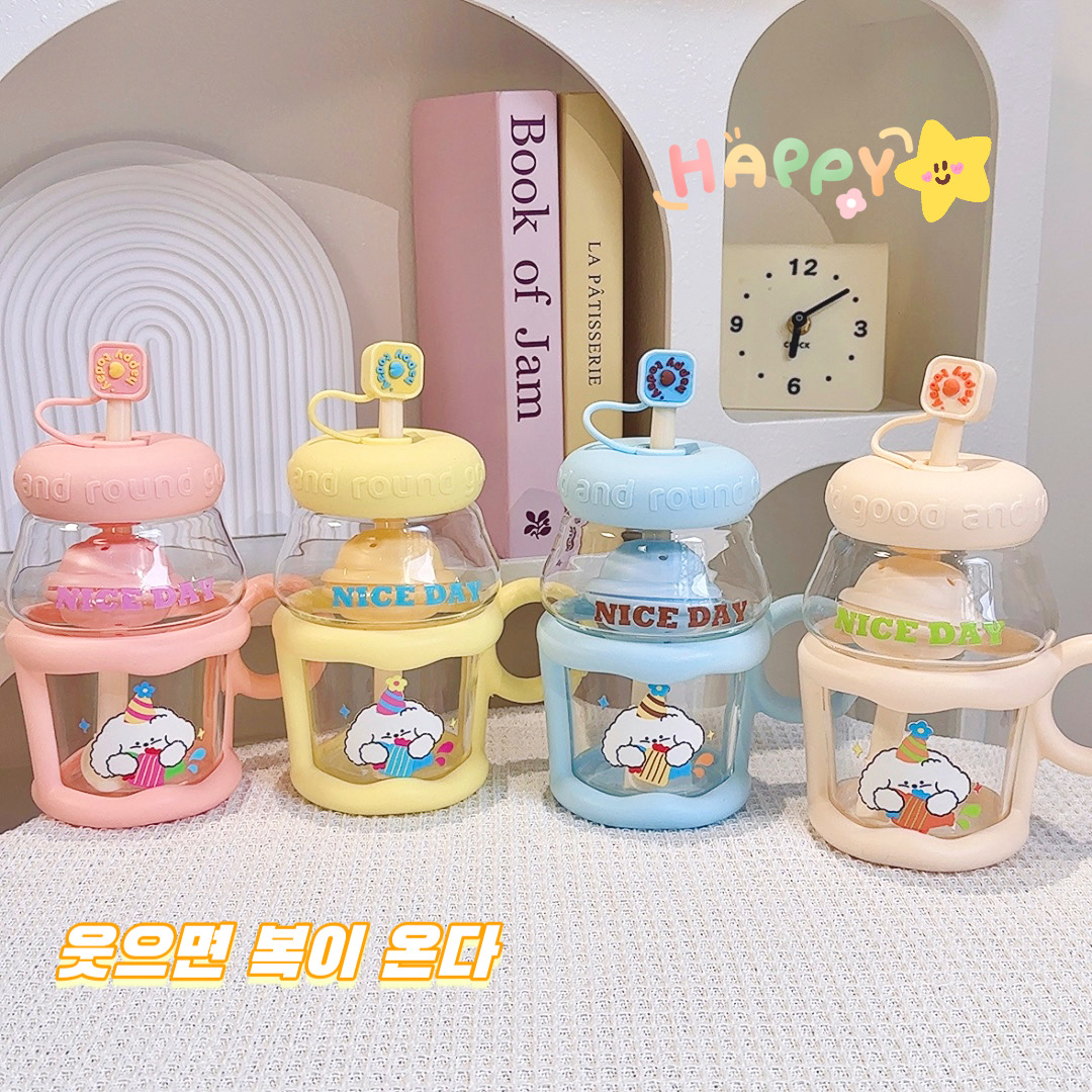  Cute Glass Cup Straw Cup High-temperature Resistant Tea Brewing Cups