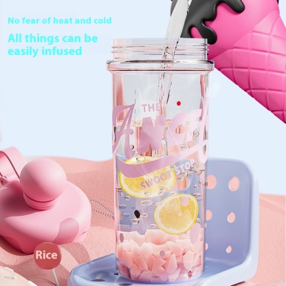 Kawaii Ice Cream Water Cup Portable Large Capacity Sugar Cone Straw Cup Students Children Drinking Cup with Strap