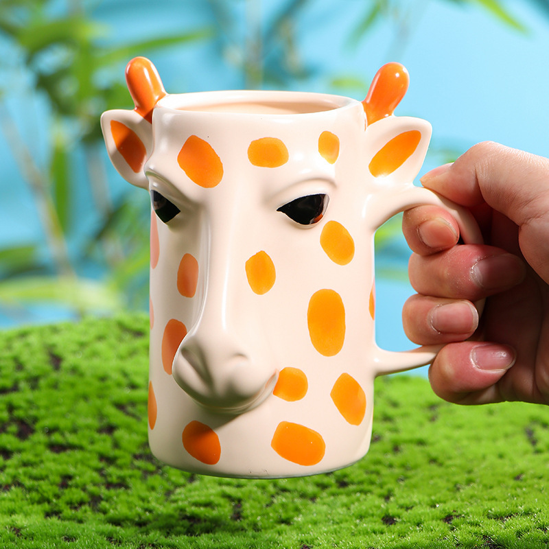 500ml Creative 3D Giraffe Ceramic Mug Cartoon Cute Animal Embossed Cup Personality Trend Coffee Mug Ceramic Cup 