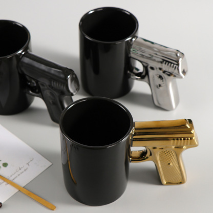 350ml Creative Mug Desert Eagle Cup Handle Coffee Mug 3D Thin Shell Embossed Handle Pistol Mugs Coffee Cups Novelty Funny Gifts