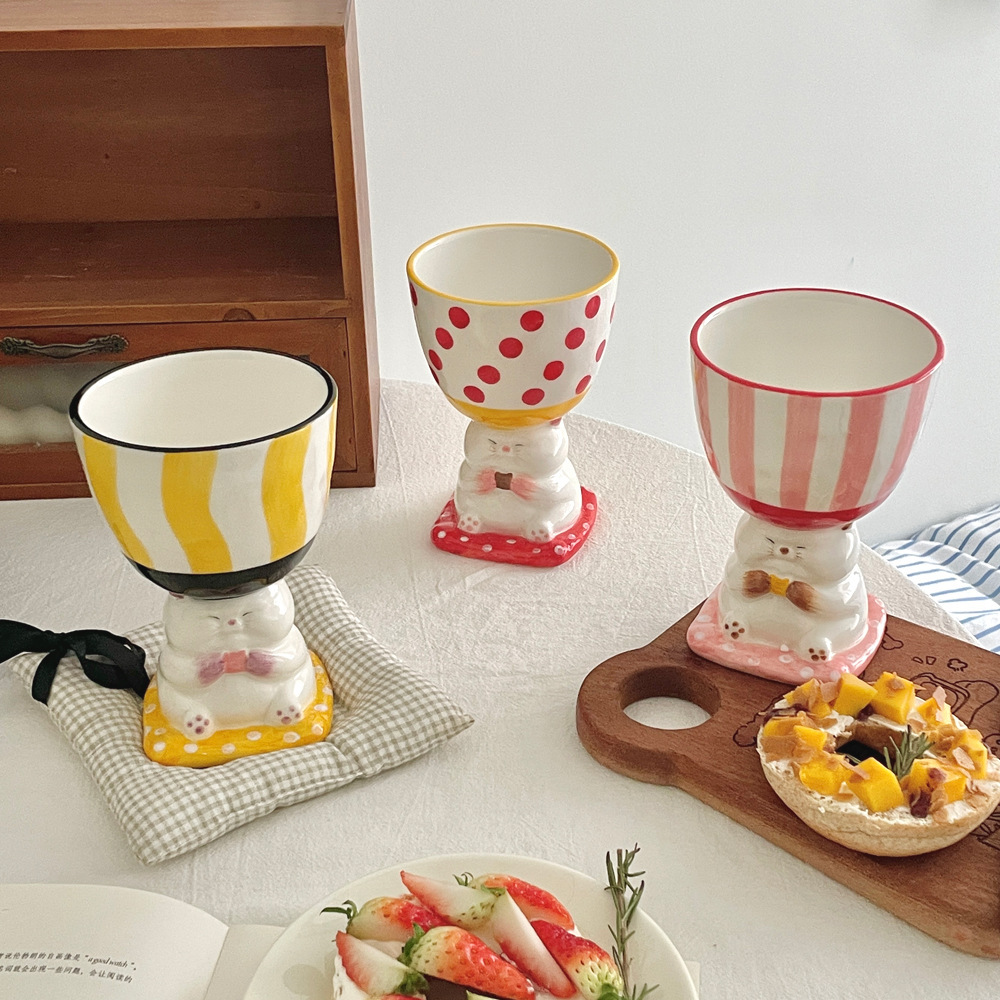 Cartoon Highball Cups Cute Cat Patten Desserts Ceramic Cup Hand-painted Underglaze Colors Mugs Holiday Souvenirs