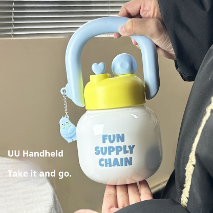 U-shaped Handle Hand-held Double Drinks Large Capacity Tea Water Separation Large Belly Tons Tons Cup Straw Water Cup