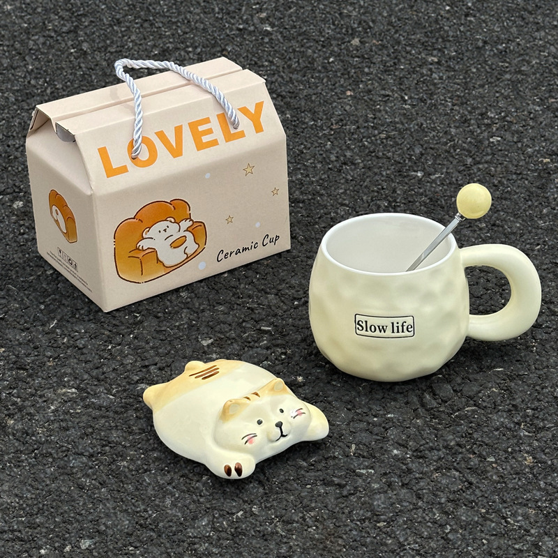 Cute Funny Ghost Poached Egg Cup Ceramic Bear Shape Mug with Lid and Spoon Gift Box Halloween Birthday Present