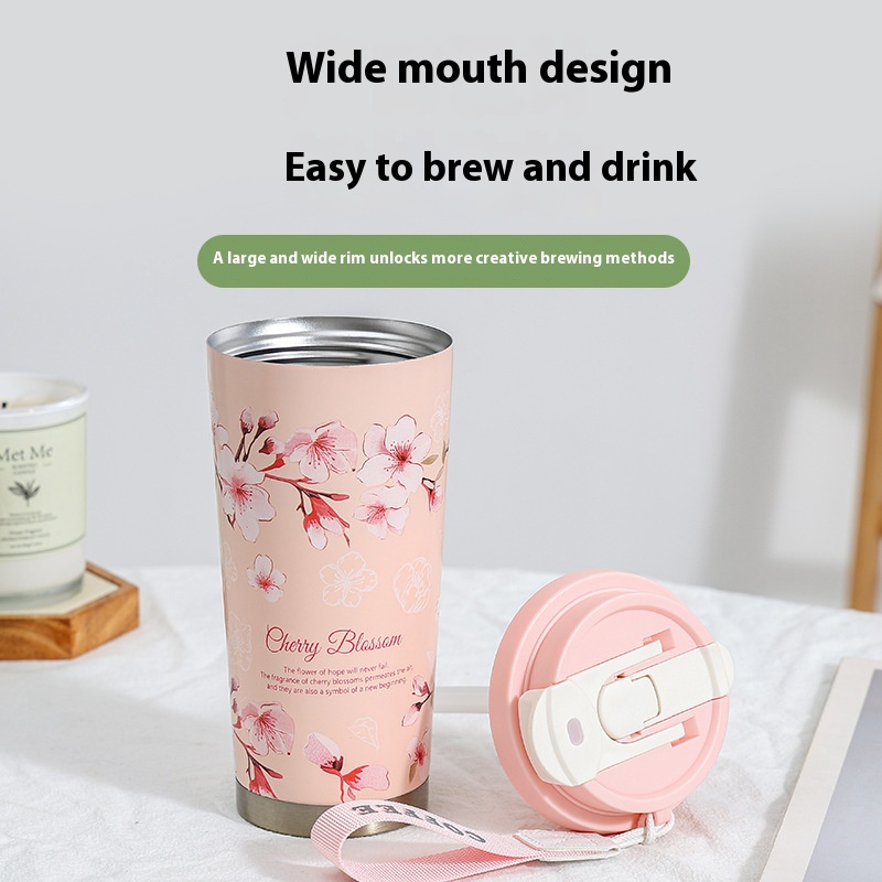 New Thermos Cup Coffee Cup for Girls High Appearance Double Drinking Cup Light Luxury Lily of The Valley Flower Water Cup