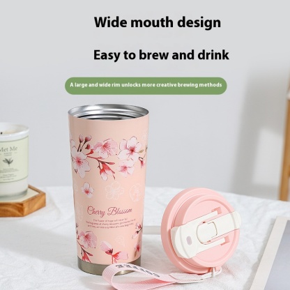 New Thermos Cup Coffee Cup for Girls High Appearance Double Drinking Cup Light Luxury Lily of The Valley Flower Water Cup
