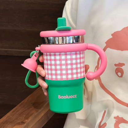 Creative Stainless Steel Straw Cup Portable Handle Heat Cold Preservation Cup