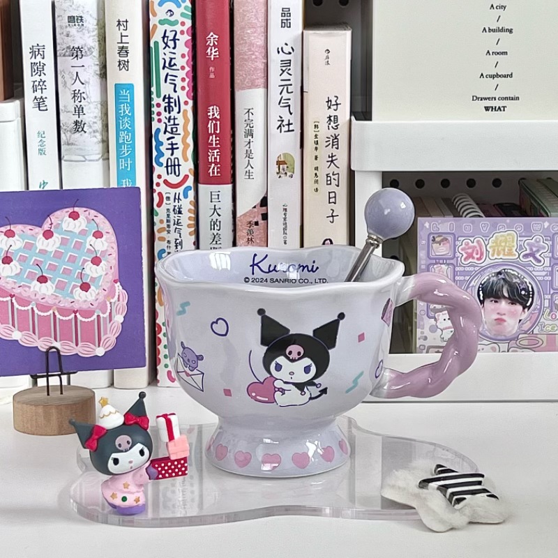 Cute Cartoon Anime Character Ceramic Cup Kawaii Cat Birthday Gift Quilt Coffee Cup with Spoon and Gift Box