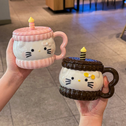 Cute Cartoon Anime Character Ceramic Cup Kawaii Cat Birthday Gift Quilt Coffee Cup with Spoon and Gift Box