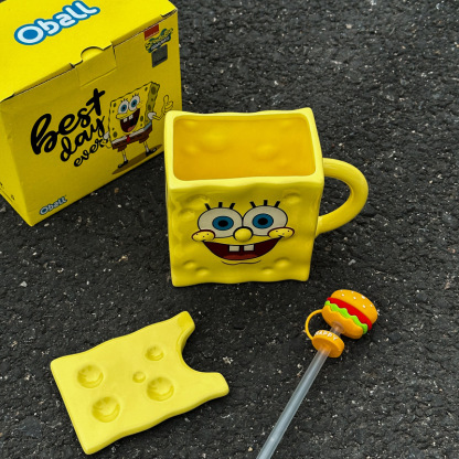 Cartoon Anime Character Ceramic Cup Kawaii Cheese Crab Shape Ceramic Cup Birthday Gift Quilt Coffee Cup with Spoon and Gift Box