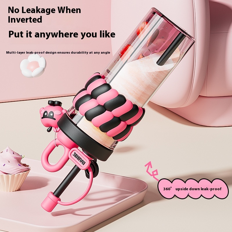 720ML Color Double Drink Cup Cartoon Student Plastic Water Cup Large Capacity Portable Straw Cup