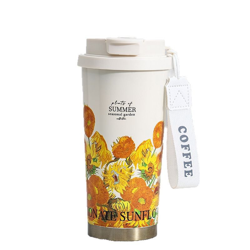 New Thermos Cup Coffee Cup for Girls High Appearance Double Drinking Cup Light Luxury Lily of The Valley Flower Water Cup