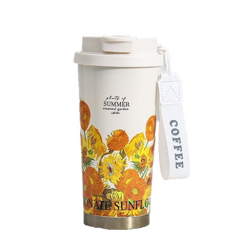 New Thermos Cup Coffee Cup for Girls High Appearance Double Drinking Cup Light Luxury Lily of The Valley Flower Water Cup