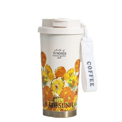 New Thermos Cup Coffee Cup for Girls High Appearance Double Drinking Cup Light Luxury Lily of The Valley Flower Water Cup
