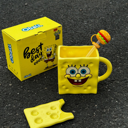 Cartoon Anime Character Ceramic Cup Kawaii Cheese Crab Shape Ceramic Cup Birthday Gift Quilt Coffee Cup with Spoon and Gift Box