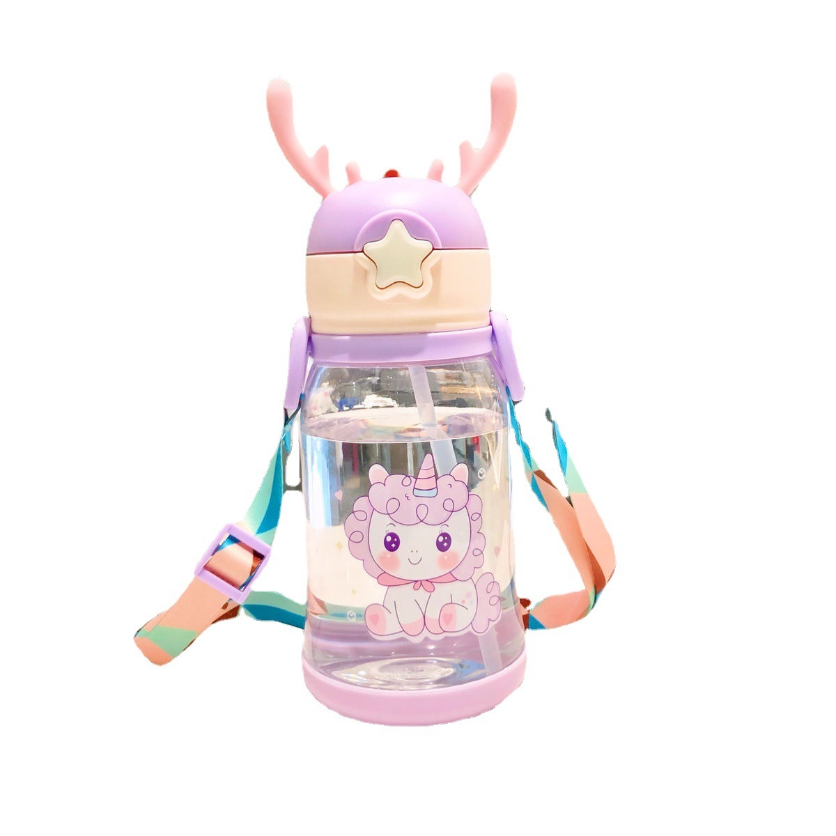 Children's Straw Cup Learning Cup for Drinking for Girl Boy Leak-proof Antler Water Bottle for Anti-fall Portable Water Cup