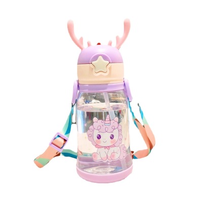 Children's Straw Cup Learning Cup for Drinking for Girl Boy Leak-proof Antler Water Bottle for Anti-fall Portable Water Cup