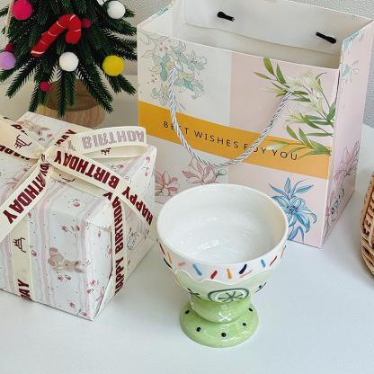 Ceramic Ice Cream Cup Creative Embossed three-dimensional Cute High Footed Dessert Cups Girls Household Fruit Yogurt Bowls