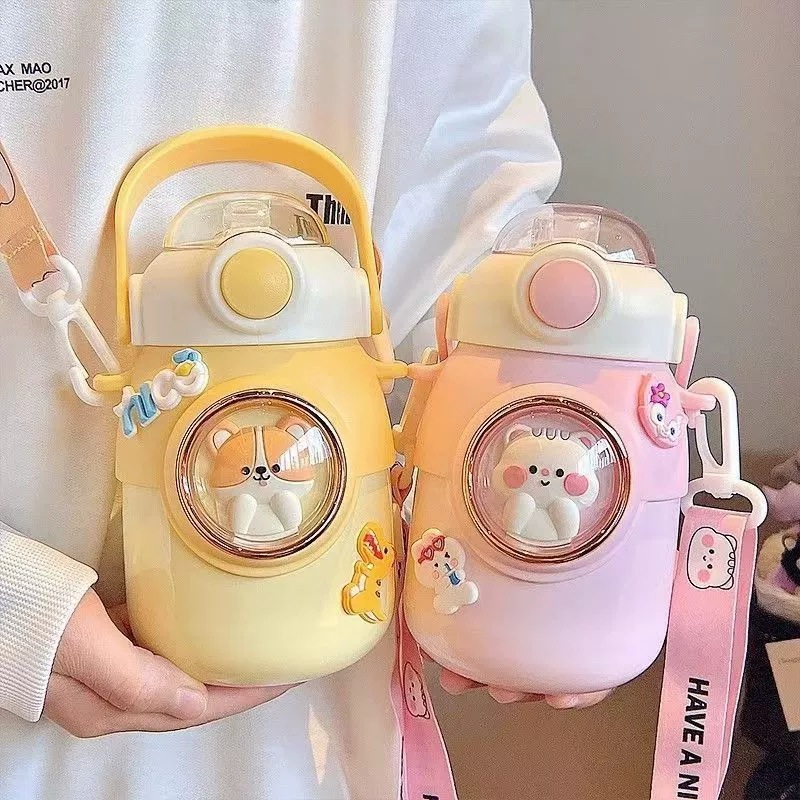Cute Pet Animal Thermos Cup for Girls High-value Double-drinking Big Belly Water Cup Student Children's Water Bottle