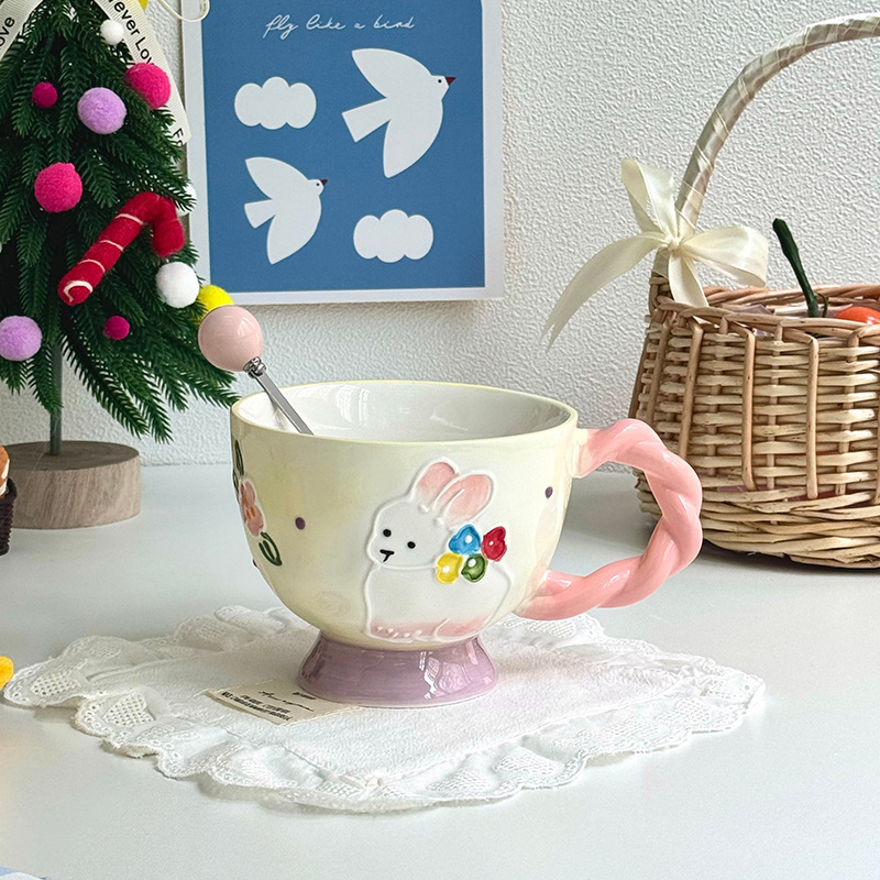 400ML High-quality Hand-painted Rabbit Coffee Cup Water Cup Exquisite Ceramic Mug with Gift Box Set Easter gift