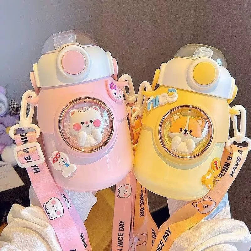 Cute Pet Animal Thermos Cup for Girls High-value Double-drinking Big Belly Water Cup Student Children's Water Bottle