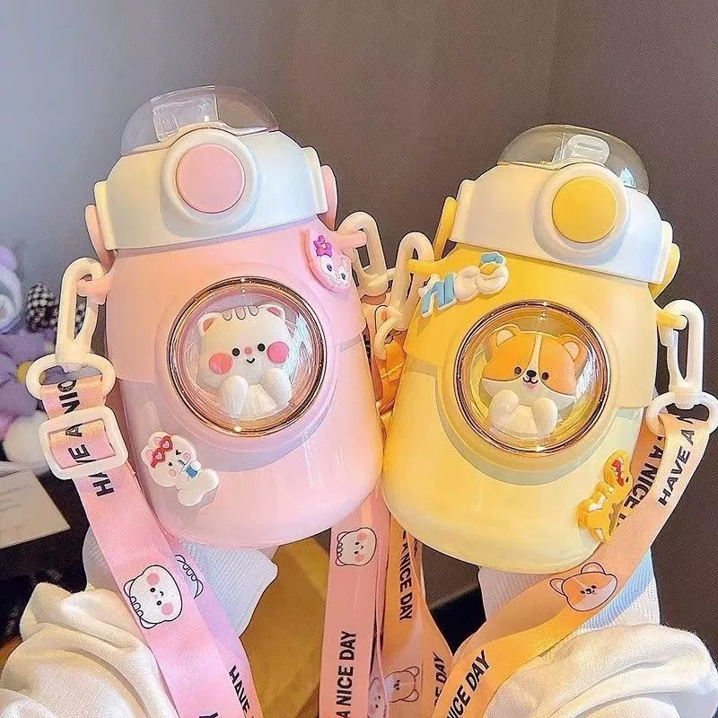 Cute Pet Animal Thermos Cup for Girls High-value Double-drinking Big Belly Water Cup Student Children's Water Bottle