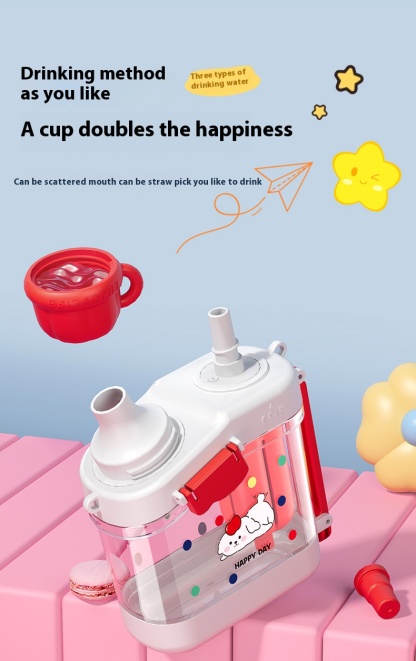 Summer Macaron Colored Large Capacity Double Drinking Straw Cup