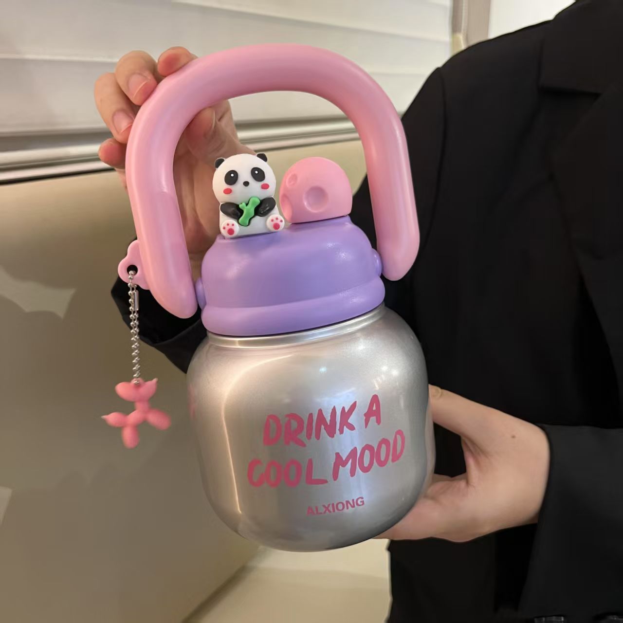 Large Capacity Double Drinking Straw Cup Girls Boy Portable Fitness Cup Cute Panda Doll Thermos Cup
