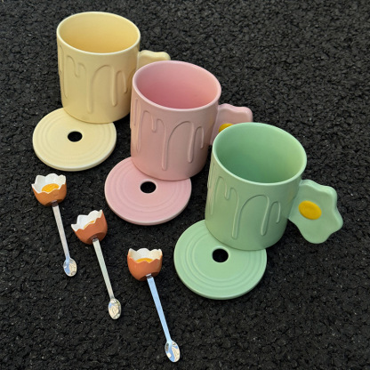 Cute Funny Ghost Poached Egg Cup Ceramic Bear Shape Mug with Lid and Spoon Gift Box Halloween Birthday Present