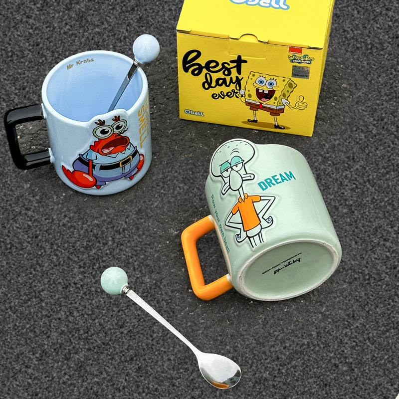 Cartoon Anime Character Ceramic Cup Kawaii Cheese Crab Shape Ceramic Cup Birthday Gift Quilt Coffee Cup with Spoon and Gift Box