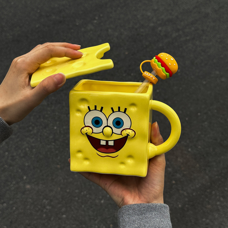 Cartoon Anime Character Ceramic Cup Kawaii Cheese Crab Shape Ceramic Cup Birthday Gift Quilt Coffee Cup with Spoon and Gift Box