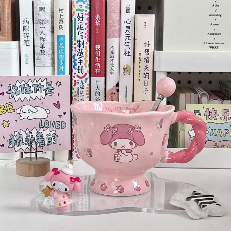 Cute Cartoon Anime Character Ceramic Cup Kawaii Cat Birthday Gift Quilt Coffee Cup with Spoon and Gift Box