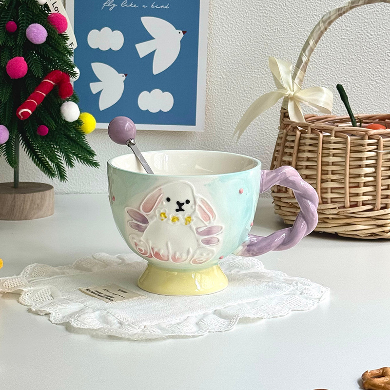 400ML High-quality Hand-painted Rabbit Coffee Cup Water Cup Exquisite Ceramic Mug with Gift Box Set Easter gift