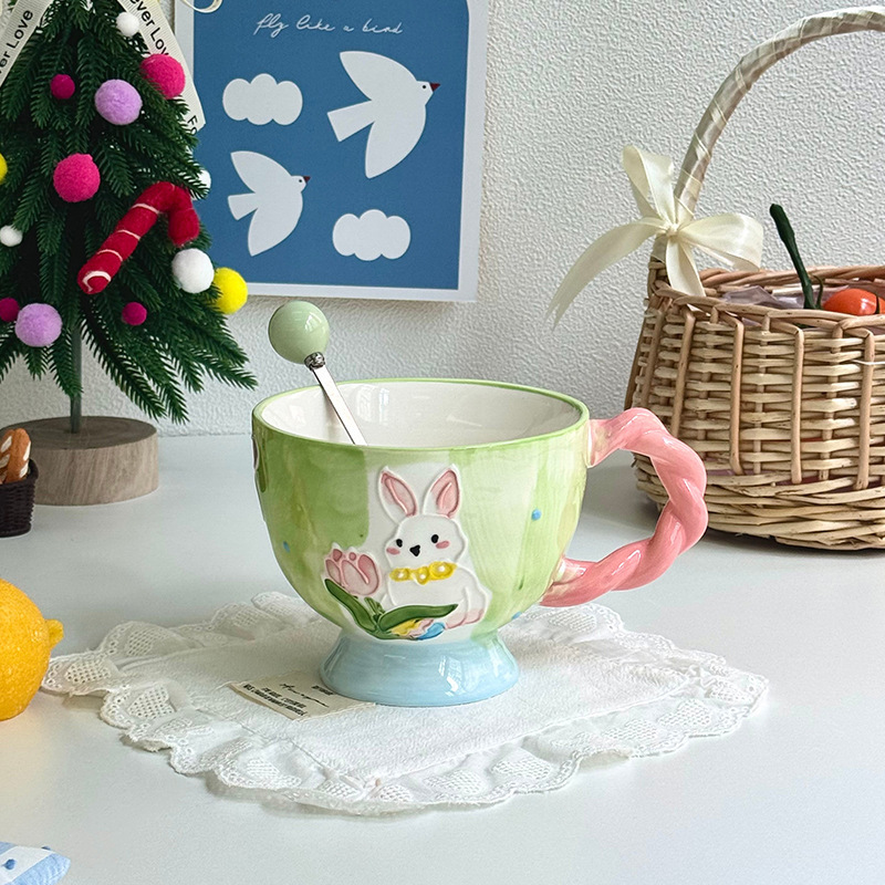 400ML High-quality Hand-painted Rabbit Coffee Cup Water Cup Exquisite Ceramic Mug with Gift Box Set Easter gift