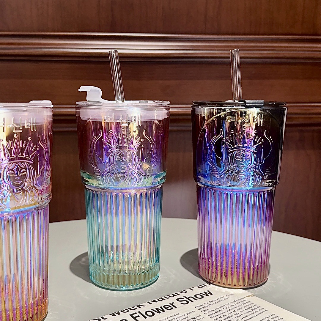 Creative Gradient Thickened Glass Cup Desktop Home Straw Cup