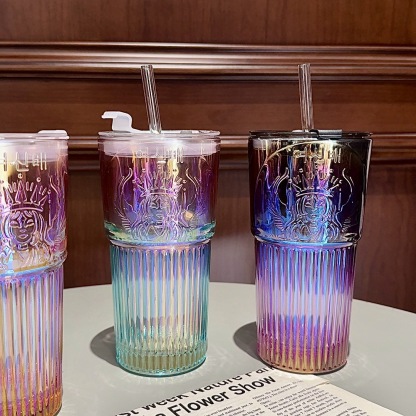 Creative Gradient Thickened Glass Cup Desktop Home Straw Cup