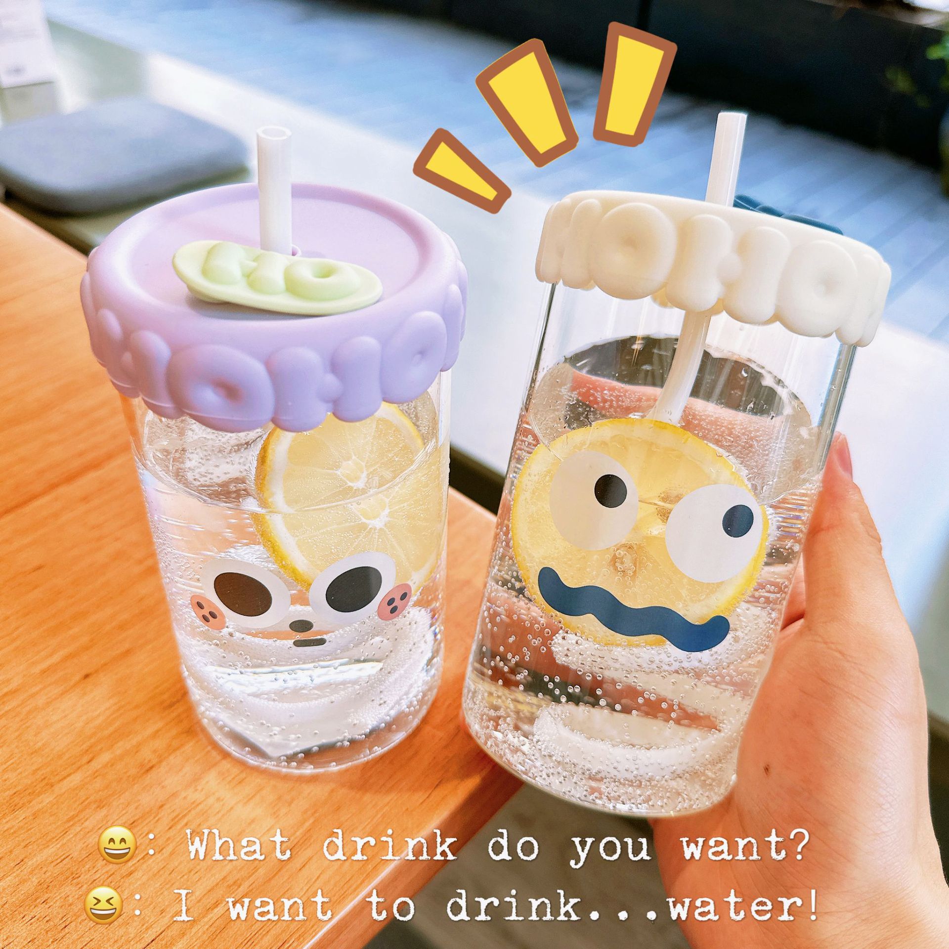 520ML Cartoon Glass Cups Large-capacity High Borosilicate Glass Straw Cups