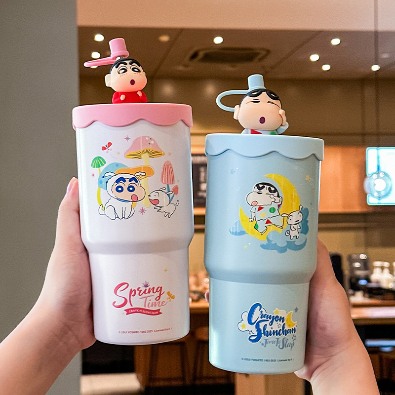 580ML Kawaii Crayon Shin-chan Cartoon Thermos Cup Women's Ice Cups Couple Water Cup Household Cups Birthday Gift