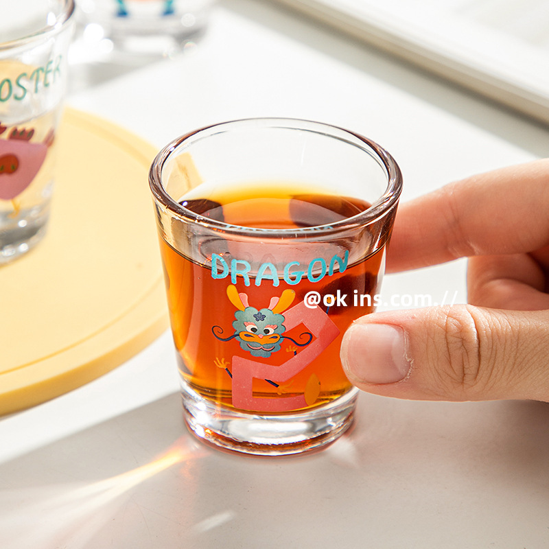 50ML Cartoon Glass Sake Cups 12 Zodiac Pattern Household Small Wine Cups Creative Wine Cup One-sip Cups Mini Sake Cups Gifts