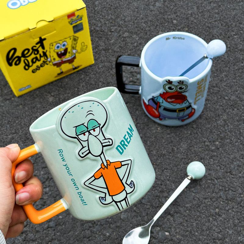 Cartoon Anime Character Ceramic Cup Kawaii Cheese Crab Shape Ceramic Cup Birthday Gift Quilt Coffee Cup with Spoon and Gift Box