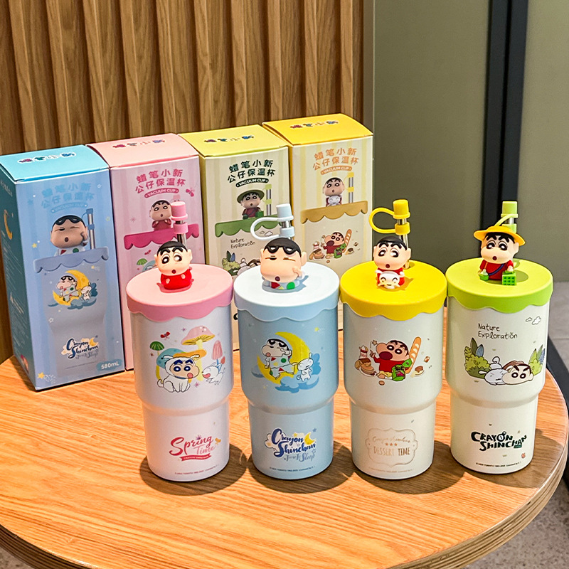 580ML Kawaii Crayon Shin-chan Cartoon Thermos Cup Women's Ice Cups Couple Water Cup Household Cups Birthday Gift