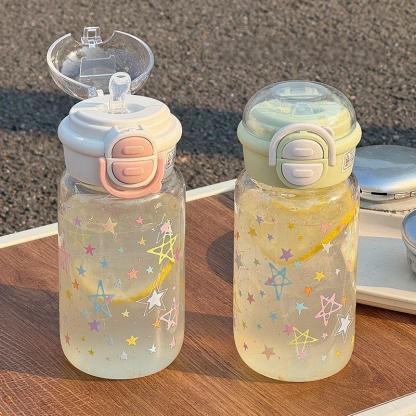 Simple Water Cup for Girls High-looking Summer Students Portable Double Drinking Straws Water Cups